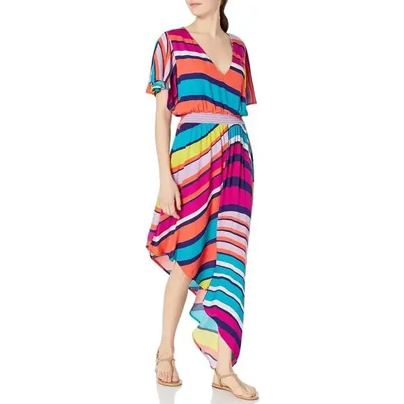 chinese dress ladies Alizea One Shoulder Slit Asymmetrical Striped Maxi Dress main image 1